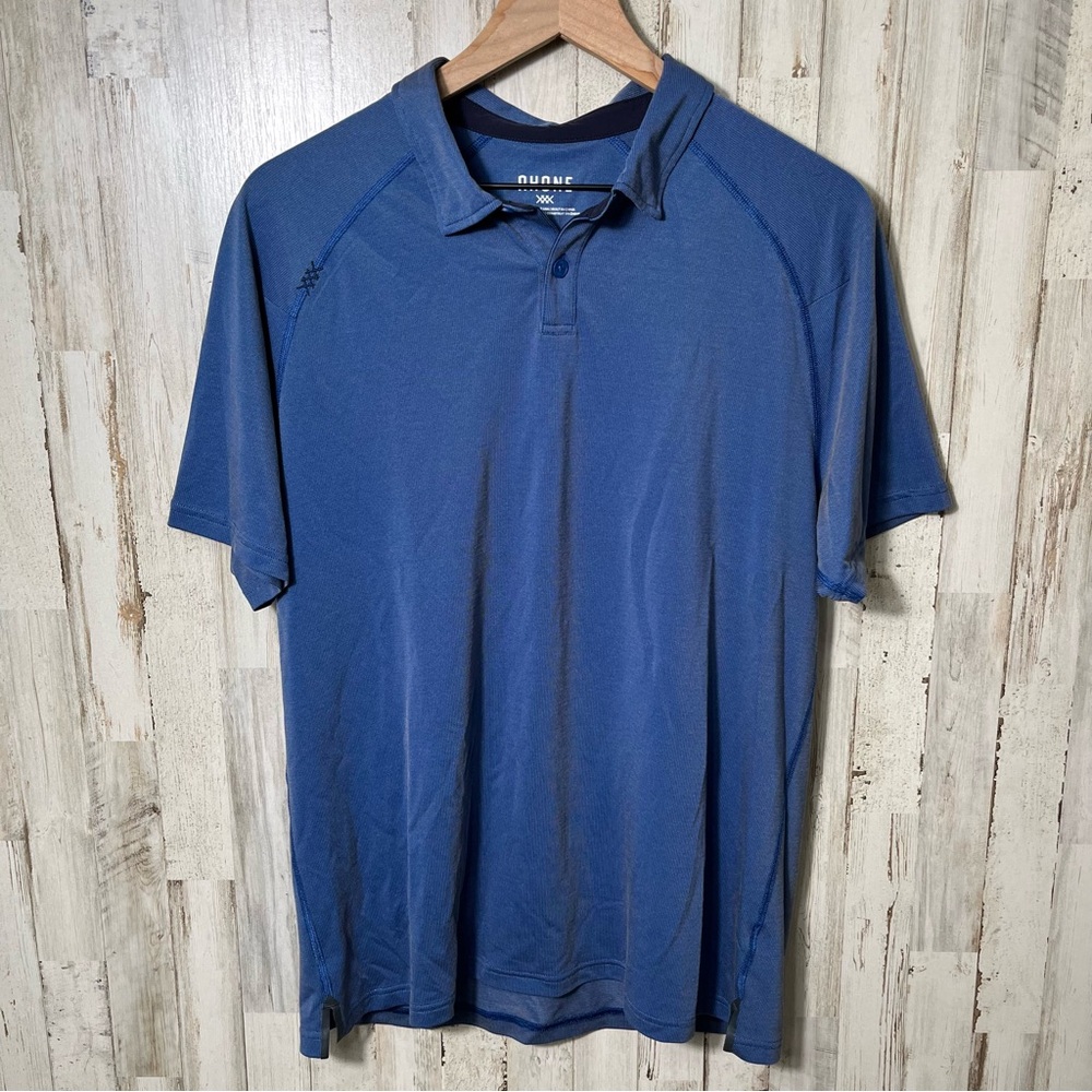 Rhone Delta Pique Short Sleeve Polo Shirt Performance Golf Blue Mens Size Large